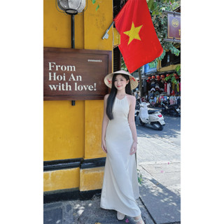 Đầm lụa cổ yếm, Đầm Lụa Váy lụa cổ yếm cột dây siêu xinh