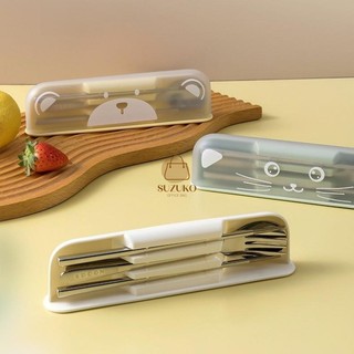  Bộ muỗng đũa thìa Inox 304 cao cấp Set hộp đựng có nắp đậy cá nhân cute thỏ gấu mang đi học đi làm văn phòng TM23 
