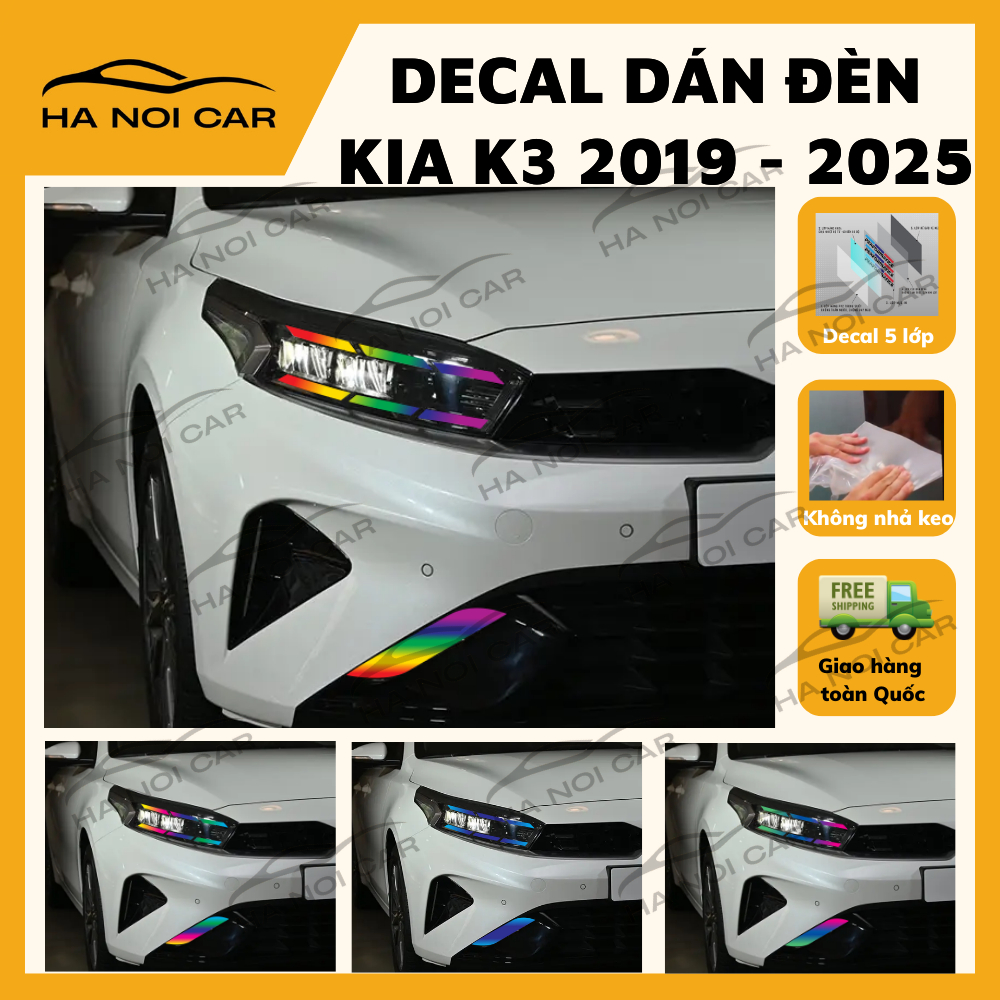 Tem dán đèn KIA K3 (2 bên), Decal dán đổi màu đèn KIA K3 ,Tem decal 3 lớp không phai màu, không nhả 