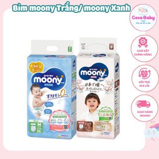 Bỉm Moony Trắng Dịu Nhẹ và Moony Xanh Chính Hãng – Dán/Quần, Nhập Khẩu Nhật, Đủ Size