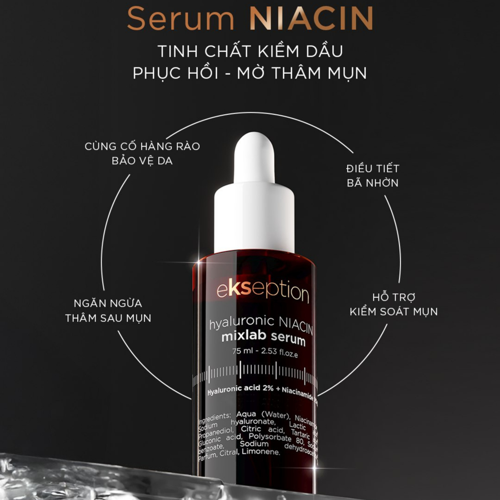 Tinh Chất 5%Niacinamide Kiểm Soát Mụn,Giảm Thâm Mụn & Se Khít Lỗ Chân Lông Ekseption Hyaluronic Niac