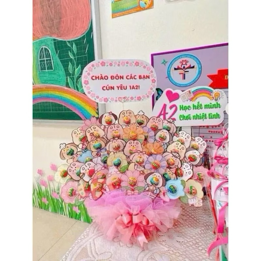    Set 50 - 100c   Giấy Bọc Thẻ Cài Trang Trí Kẹo Mút Hình Hoa Gấu Thỏ Cún Dễ Thương Làm Hoa  Quà Tặng 