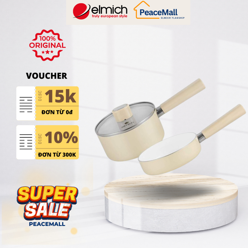  Bộ nồi chảo chống dính sứ Elmich Baby EL-1168 bắt từ nhanh có thể dùng trong máy rửa bát hàng chính hãng - PeaceMall 