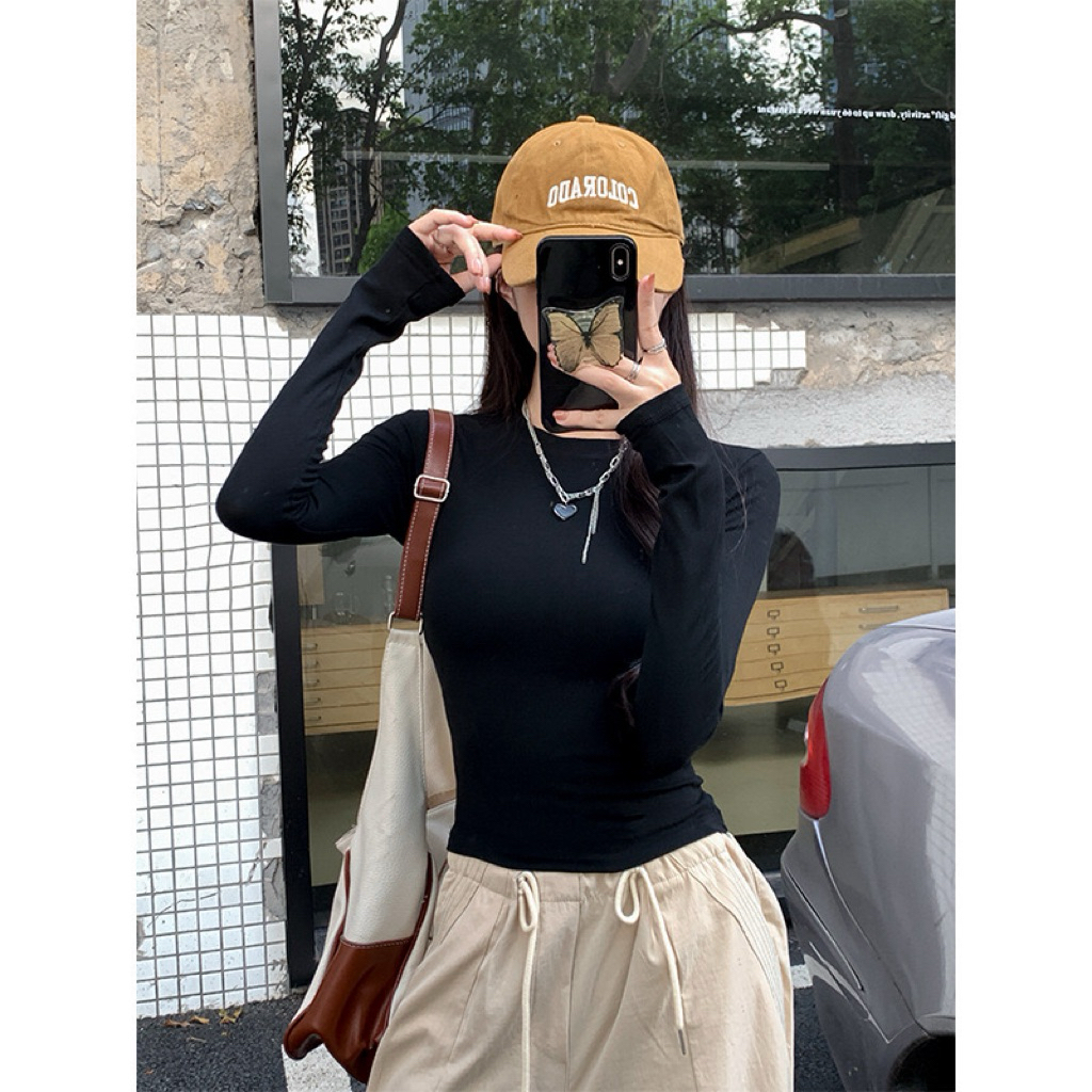PQ01-Áo Thun croptop nữ tay dài cổ lọ ôm body chất bozip PQ Store Freesize 42-52kg | BigBuy360 - bigbuy360.vn