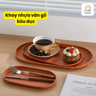 Khay Nhựa Giả Vân Gỗ Bầu Dục, Khay Úp Cốc Vân Gỗ Trang Trí Bàn Uống Nước Và Chụp Ảnh