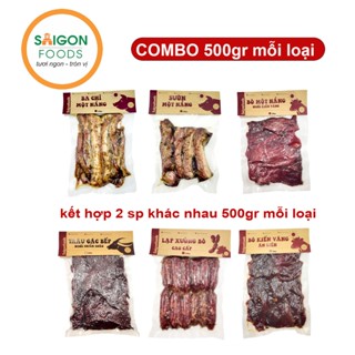 COMBO 500gr mỗi loại: Bò một nắng - Ba chỉ một nắng - Sườn một nắng - Trâu gác bếp - Khô Bò kiến vàng - Lạp xưởng bò