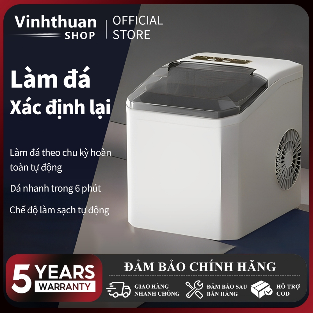 Máy làm đá mini công suất lớn hoàntoàn tự động 15kg đá Tạo Đá Siêu Tốc Trong 6-8 Phút BH 5 năm