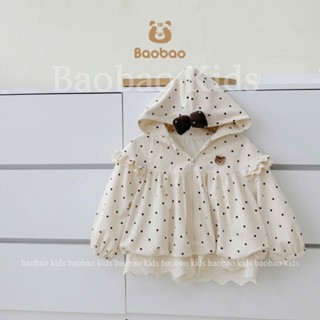 [BAOBAO-sẵn ] ÁO KHOÁC CHẤM BI CÓ MŨ GẮN NƠ THÊU GẤU BO CHUN XINH XẮN CHO BÉ GÁI -M572