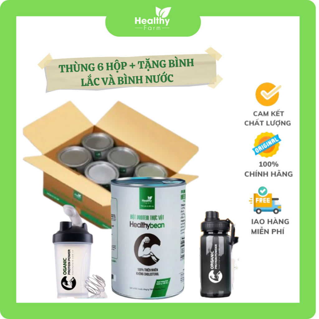 6 Hộp Bột Protein Healthy Bean hỗ trợ Tăng Cân -Tăng Cơ + Tặng (1 Bình Lắc và 1 Bình Nước)