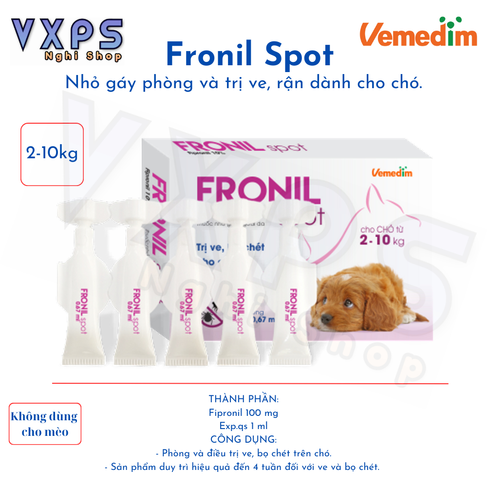 FRONIL SPOT - Phòng và diệt ve, bọ chét trên chó từ 2 - 10kg (không dùng cho mèo)