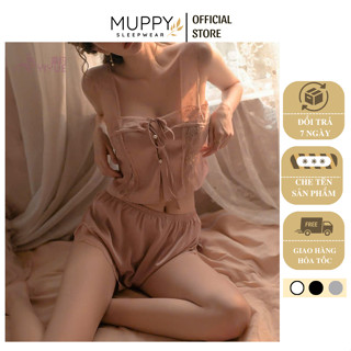  B01 Bộ Đồ Ngủ Lụa Đùi 2 Dây MUPPY Mặc Nhà Phối Ren Chất Lụa Mỏng Mát 