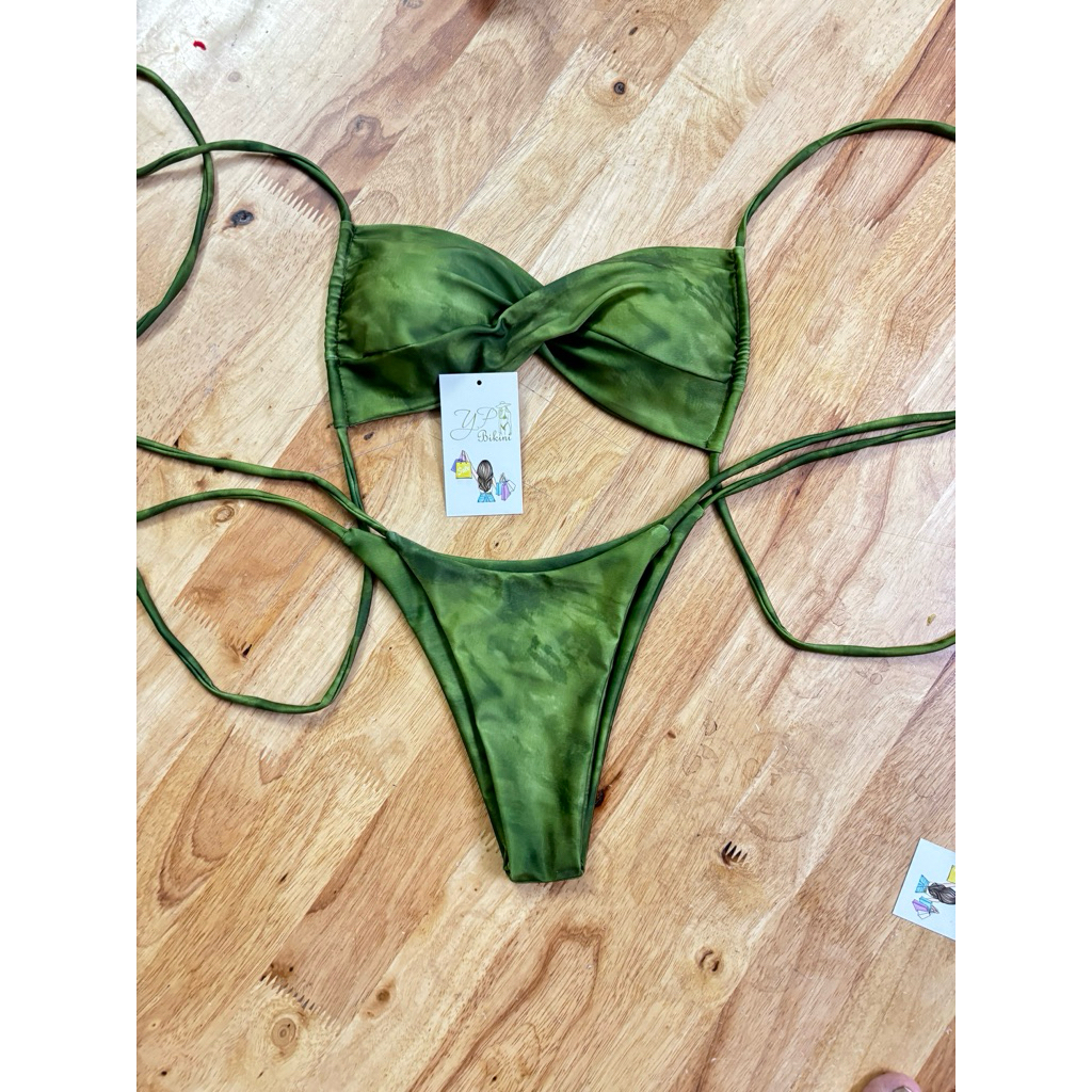 Bikini 2 mảnh màu xanh rêu cúp ngực quần ship nhỏ đi biển ( sẵn hàng - che tên) | BigBuy360 - bigbuy360.vn
