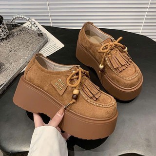 Mùa Thu Phong Cách Mới Retro Da Lộn Mũi Tròn Buộc Dây Giày Đế Bằng  Mã 5816 Phong Cách Anh Thời Trang Chống Trơn TRƯỢT