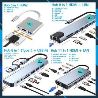  Bộ Hub Chuyển Đổi Type C 3 7 8 11 trong 1 USB 3.0  HDMI 4K Cổng LAN 3.5mm Đọc Thẻ Nhớ laptop điện thoại android PKCN 