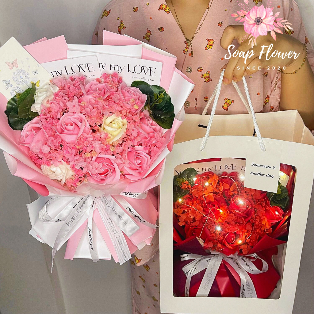  Bó hoa sáp 10 bông kèm hoa cẩm tú cầu – Quà tặng nhỏ xinh ý nghĩa lâu dài 