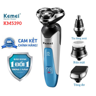 Máy cạo râu Kemei động cơ đồng 5W bền bỉ, lưỡi tự mài sắc, chống nước IPX7 - Chính hãng