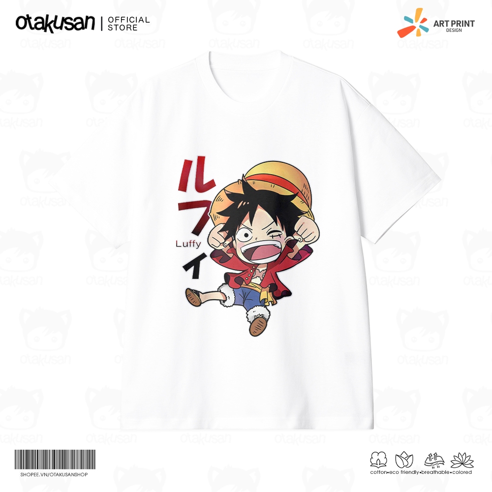 Áo thun Unisex One Piece Luffy Chibi Cotton 100% ngắn tay