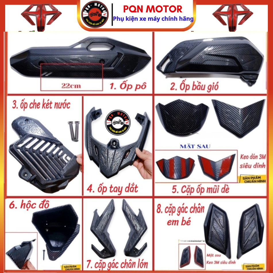 Ốp Carbon Artistar Chính Hãng Cho Honda AirBlade 2022-2025 – Giá Lẻ Từng Món Phụ Kiện Xe