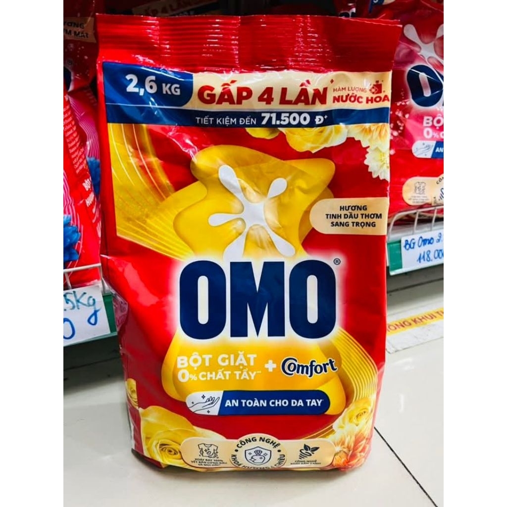 Bột giặt Omo 2.6kg+ Comfort Bột giặt Omo 2.9kgĐồng giá : 140.000vnd