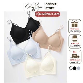 A40 Áo Lót HOA TRÀ Su Thạch Thông Hơi Không Viền KATHY BRA Đệm Mỏng 0,5 cm Không Gọng Nâng Vừa