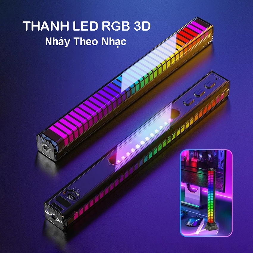 Thanh đèn LED RGB 3D nháy theo nhạc cảm biến âm thanh – Đèn trang trí bàn, decor phòng, taplo xe hơi