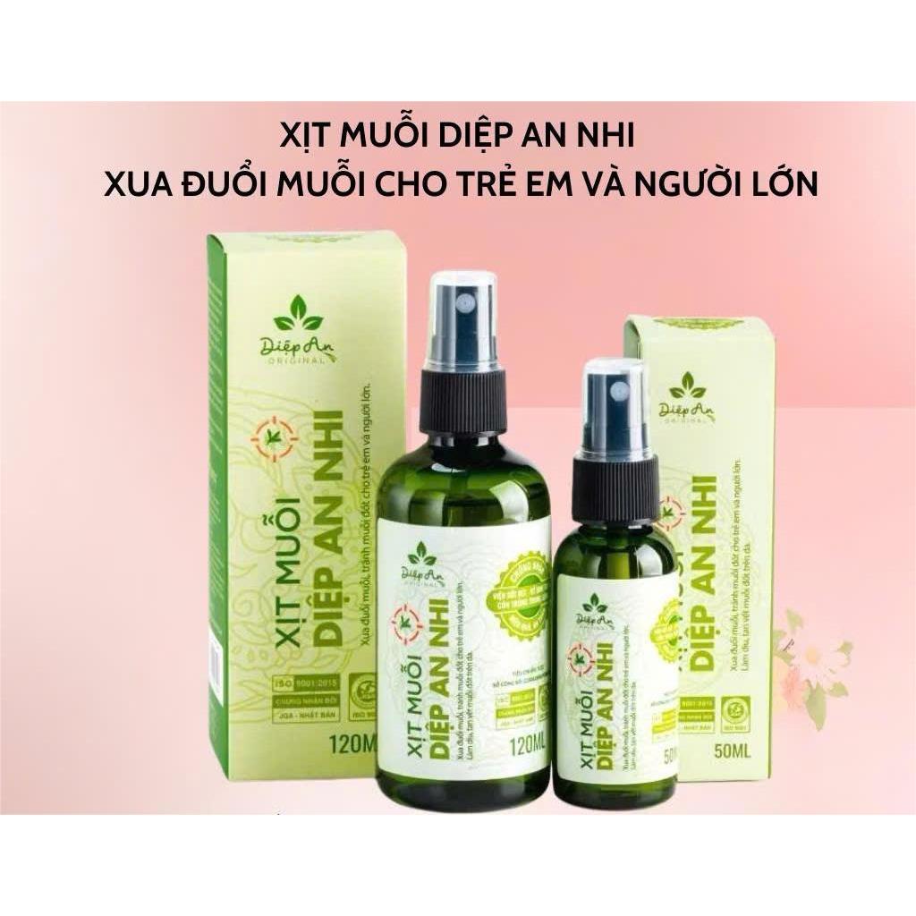 Xịt muỗi diệp an nhi, Chai 50ml và 120ml. Giúp xua đuổi muỗi và là dịu vết muỗi đốt