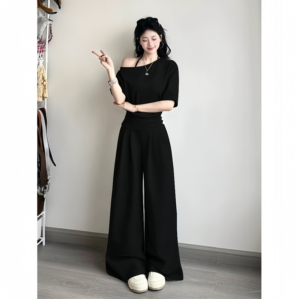 Set đồ nữ quần dài ống rộng LYANA vải da cá Chống Nhăn tôn dáng, Đồ bộ nữ thể thao cá tính kèm áo kiểu nữ lệch vai SET10 | BigBuy360 - bigbuy360.vn