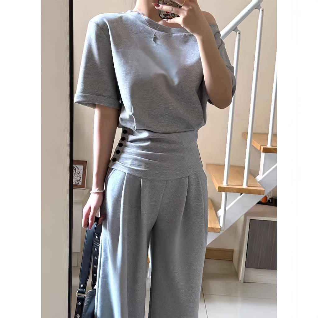 Set đồ nữ quần dài ống rộng LYANA vải da cá Chống Nhăn tôn dáng, Đồ bộ nữ thể thao cá tính kèm áo kiểu nữ lệch vai SET10 | BigBuy360 - bigbuy360.vn