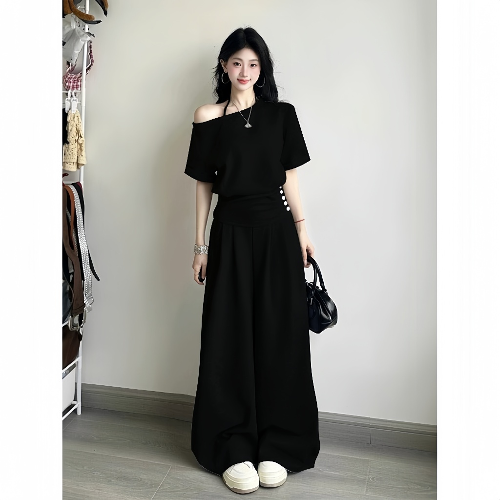 Set đồ nữ quần dài ống rộng LYANA vải da cá Chống Nhăn tôn dáng, Đồ bộ nữ thể thao cá tính kèm áo kiểu nữ lệch vai SET10 | BigBuy360 - bigbuy360.vn