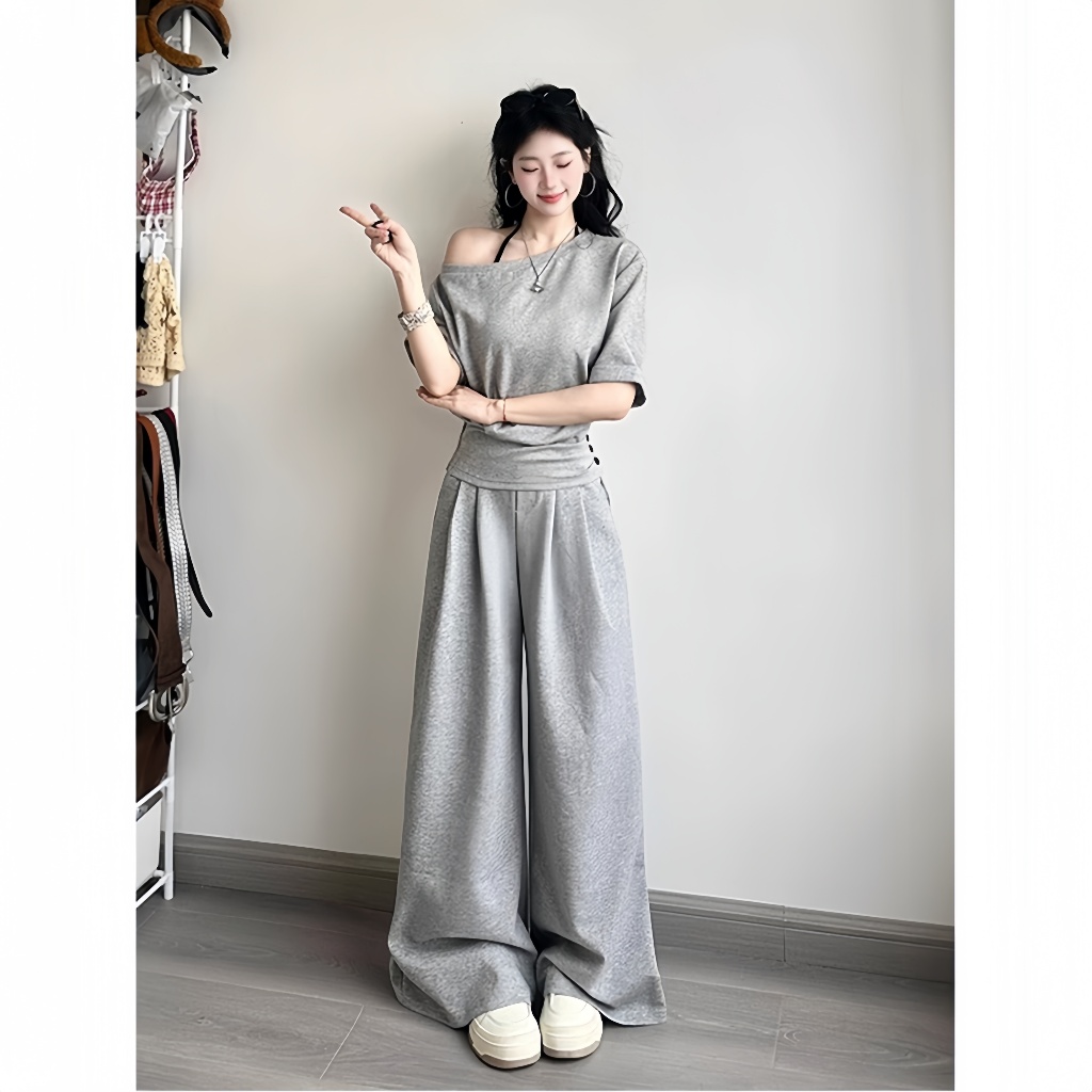 Set đồ nữ quần dài ống rộng LYANA vải da cá Chống Nhăn tôn dáng, Đồ bộ nữ thể thao cá tính kèm áo kiểu nữ lệch vai SET10 | BigBuy360 - bigbuy360.vn