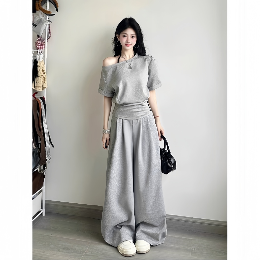 Set đồ nữ quần dài ống rộng LYANA vải da cá Chống Nhăn tôn dáng, Đồ bộ nữ thể thao cá tính kèm áo kiểu nữ lệch vai SET10 | BigBuy360 - bigbuy360.vn