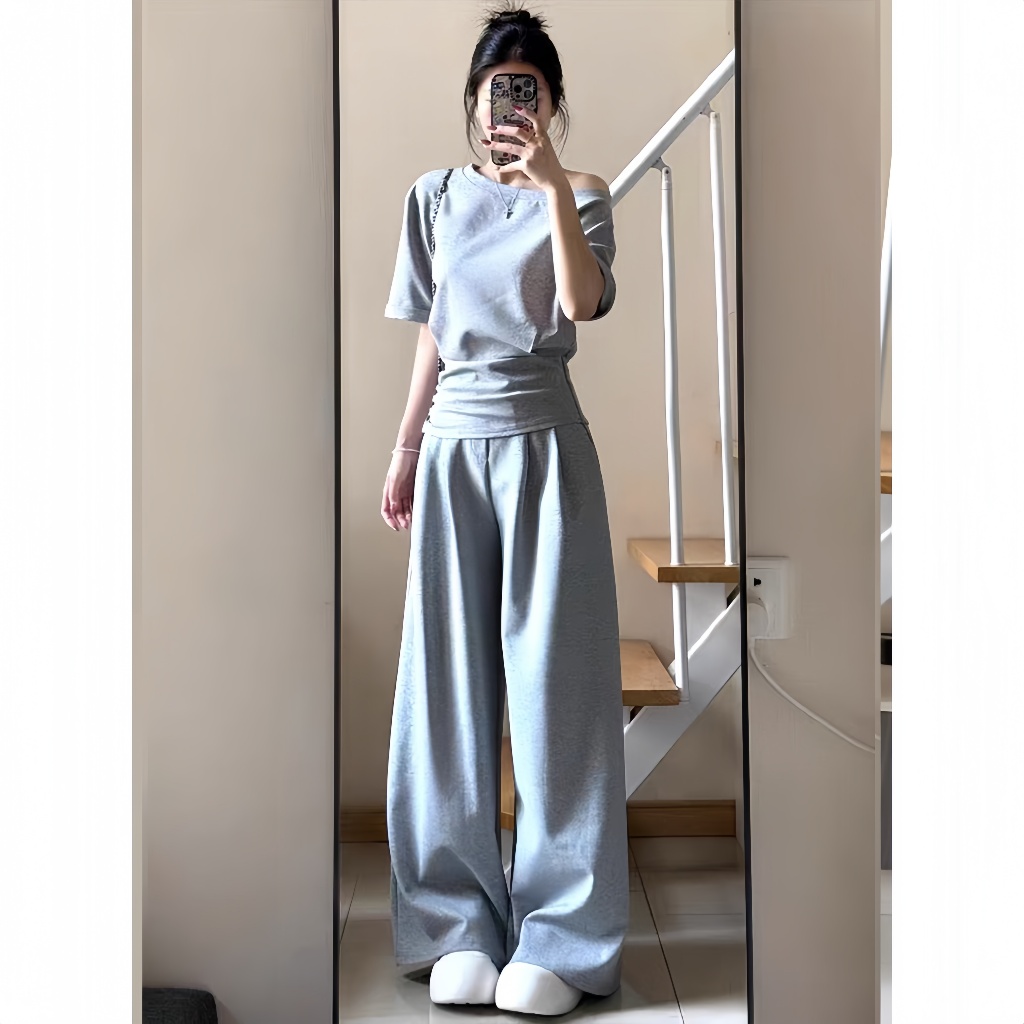 Set đồ nữ quần dài ống rộng LYANA vải da cá Chống Nhăn tôn dáng, Đồ bộ nữ thể thao cá tính kèm áo kiểu nữ lệch vai SET10 | BigBuy360 - bigbuy360.vn