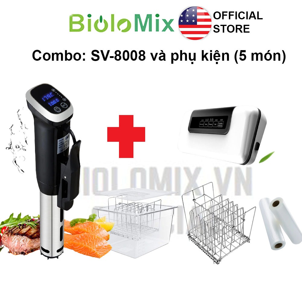 [BioloMix Brand] Combo 5 món máy nấu chậm Sous vide SV-8008, máy hút chân không W300 chuyên dụng