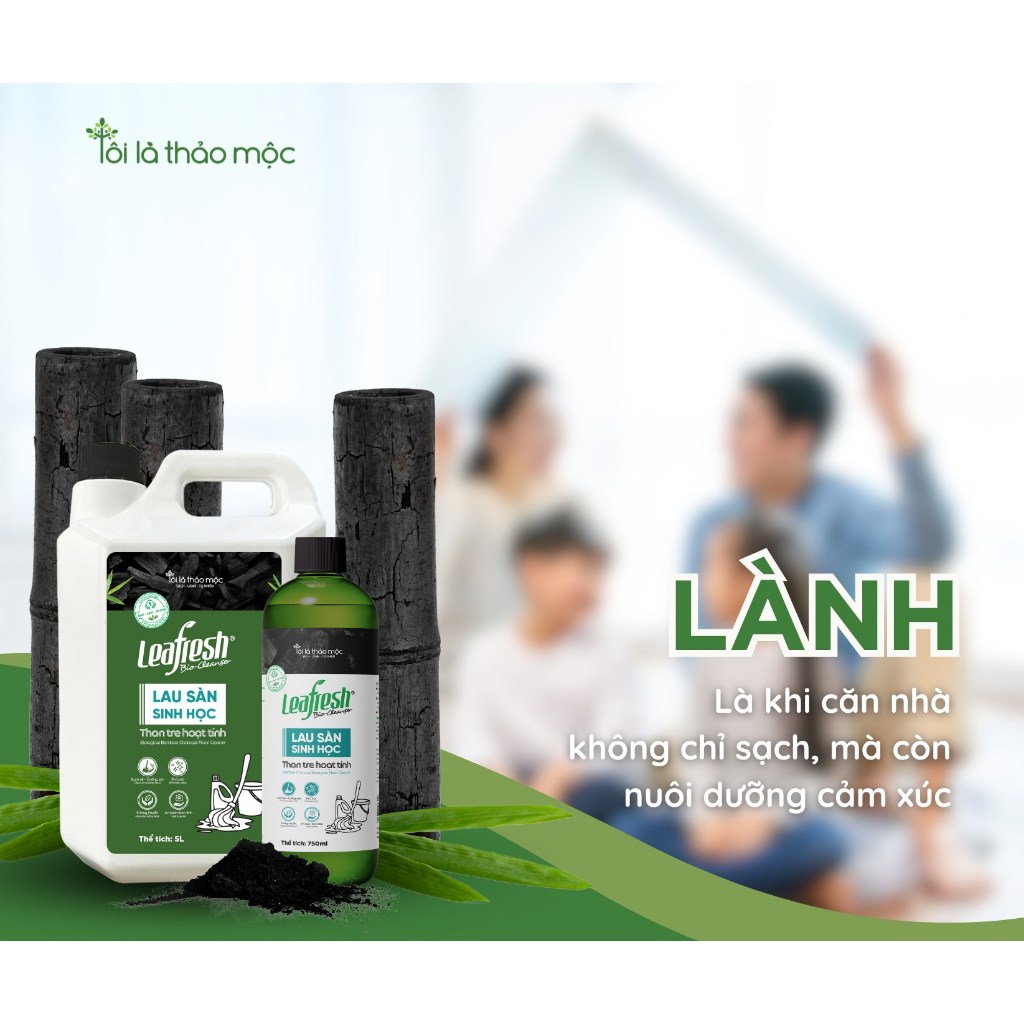 Lau sàn sinh học than tre hoạt tính Leafresh 5L - Làm sạch tự nhiên, kháng khuẩn, an toàn cho gia đì