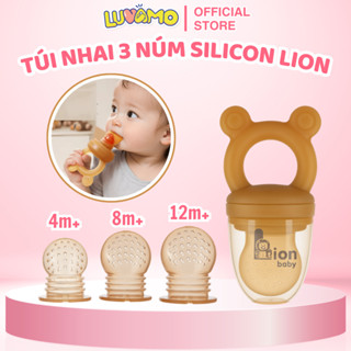  Túi nhai ăn dặm cho bé silicon Lion Baby 3 núm đựng hoa quả cao cấp an toàn Luvamo 