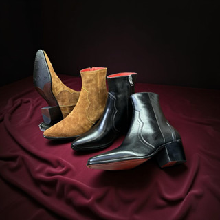 Western Boots Đế Đỏ 7cm Da Bò Bangladesh Mũi Vuông Leman X TranhNguyen Nam Bảo hành 2 năm