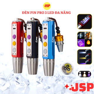 Đèn pin soi đá quy siêu sáng PRO 3 màu đèn soi cua tiên giấy tờ kèm dây sạc đầu thu nhỏ JSP
