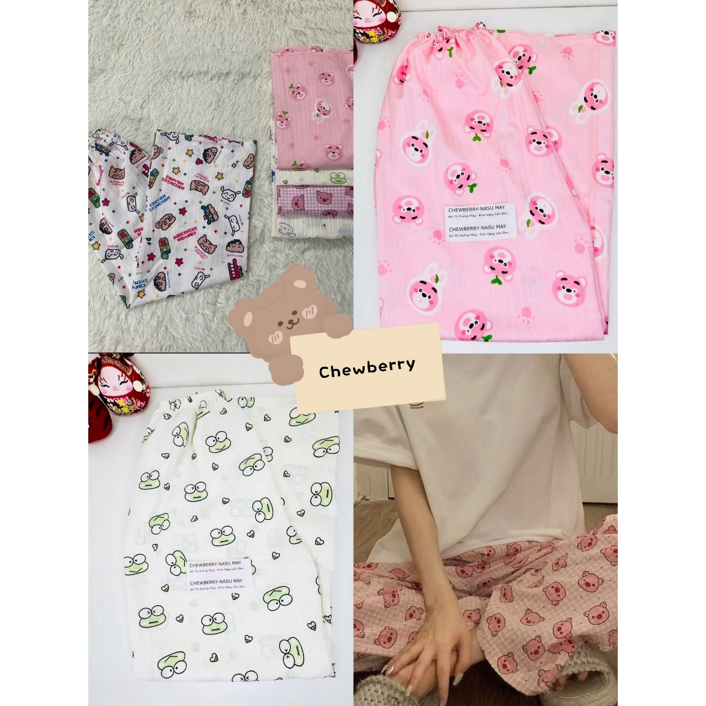 Quần Dài Hoạt Hình Ống Rộng Cạp Cao Nhiều Màu Họa Tiết Xinh Xắn