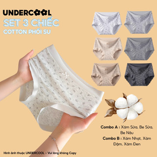 Combo 3 Quần Lót Nữ Cotton Gân Tăm Họa Tiết Phối Ren Kháng Khuẩn UNDERCOOL Thoáng Khí, Sạch Sẽ- CB-QL68