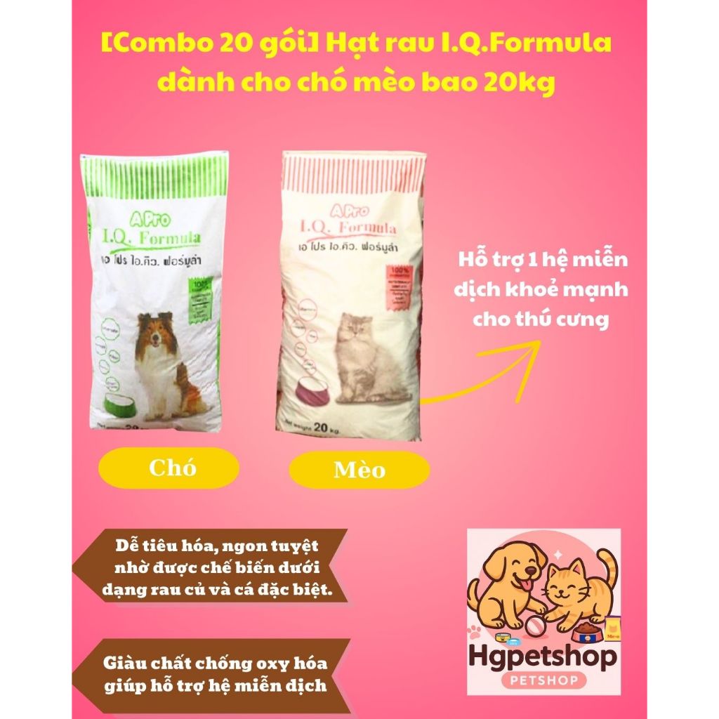 [Combo 20 gói] Thức ăn cho mèo hạt rau Apro IQ Formula- bao 20kg - Hgpetshop