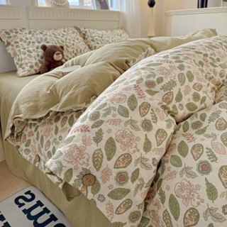 Bộ chăn ga gối đũi cotton linen hoa văn vintage – pastel – cổ điển