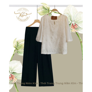 Set trung niên voan thêu hoa cao cấp kèm quần tây tôn dáng che khuyết điểm Bigsize sang trọng tinh tế