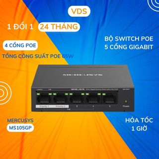 Switch Poe Để Bàn Mercusys MS105GP 5 Cổng Gigabit 10/100/1000 Mbps kèm với 4 Cổng POE+