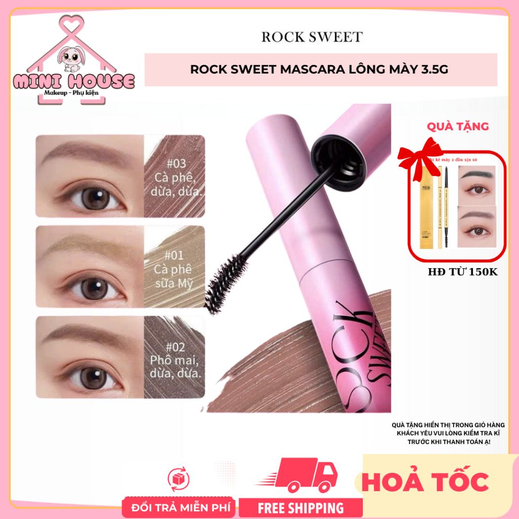 ROCK SWEET Mascara Lông Mày 3.5g Gel chân mày lì mịn, giữ màu 24H Dễ dùng | Mini House
