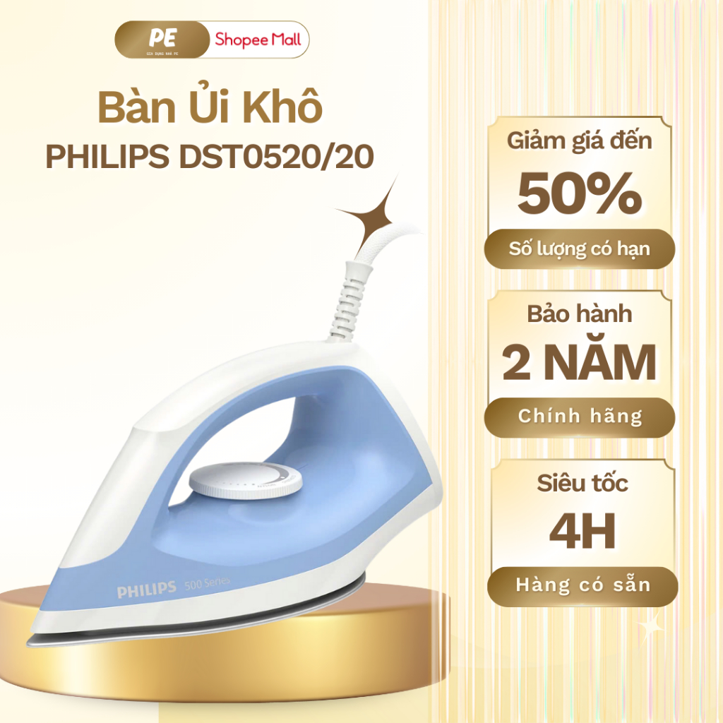 Bàn Ủi Khô PHILIPS DST0520/20 | 1200W | Hàng Chính Hãng, Bảo Hành 2 Năm