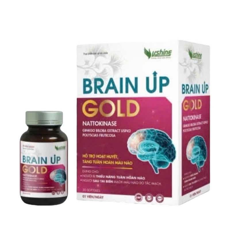 (Mẫu mới 30 viên)Viên uống Brain Up gold Vshine - hỗ trợ hoạt huyết dưỡng não - Hộp 30 viên-203