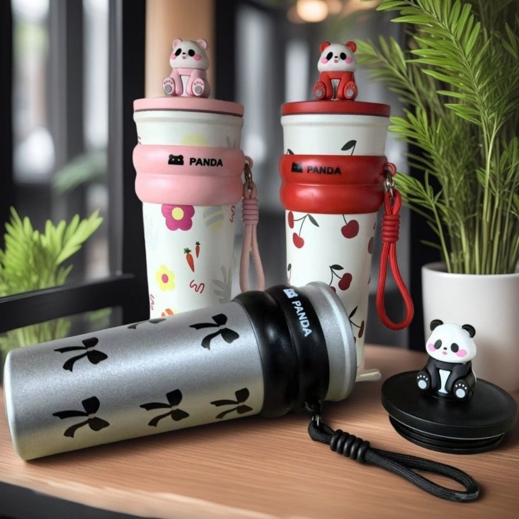 Ly giữ nhiệt Panda 700ml có ống hút, ly giữ nhiệt nóng lạnh có quai xách nút đậy