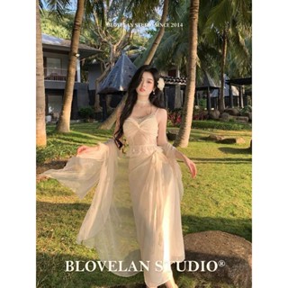  METWO. - Set tơ voan bèo đi biển 3 món QC áo 2s kiểu phối ren + áo khoác voan mỏng + chân váy midi thắt eo ulzzang HQ 