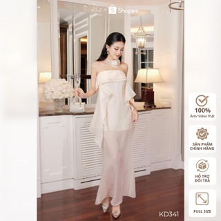  Đầm dài Khiết Style siêu lụa kem dáng quây kèm chocker hoa 3D phong cách dự tiệc sang chảnh KD341 