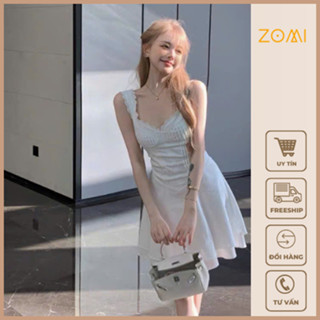 Đầm trắng dáng xòe hai dây viền ren tiểu thư, váy ngắn xinh xắn phong cách Hàn Quốc mặc đi chơi, hẹn hò, du lịch Z062